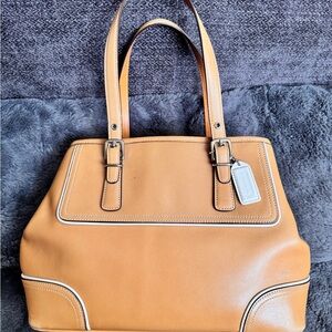 Coach Camel Leather Tote with White Accents